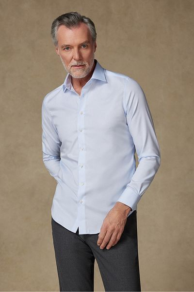 Abbate Donatello Non-Iron Twill Cotton Slim Fit Collar Blue Classic Collar Men's Shirt