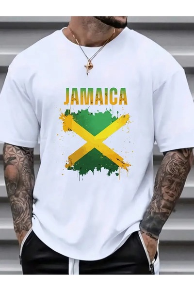 LAND MODA Мъжка ежедневна тениска с къс ръкав, 100% памучна, с дизайн на знам...