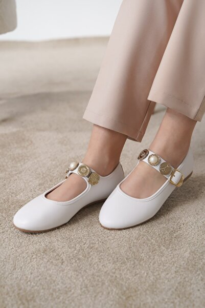 luuq shoes SİENA Золотий ремінь з пряжкою Жіночі балетки