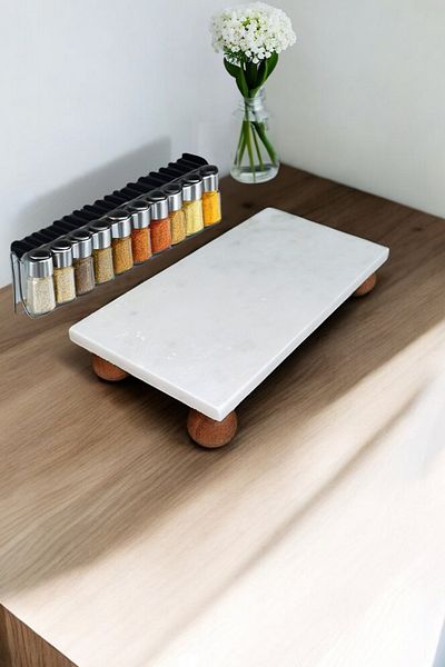 NİSA HOME وعاء زيت رخام مع ستة أرجل خشبية رخام مقاس 23 × 12 سم