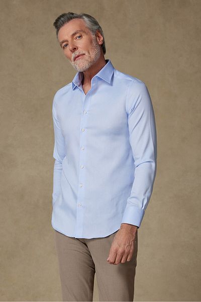 Abbate Donatello Non-Iron Dobby Cotton Slim Fit Collar Blue Patterned Classic Collar Men's Shirt