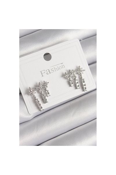 Skygo Brass Silver Color Zircon Stone 3-Piece Dangle Star Model Women's Earrings - Tj-Bkp9757