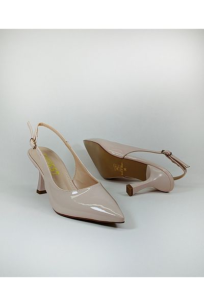 Everest Pantofi de damă din piele lacuită bej cu toc stiletto Înălțime toc 7cm