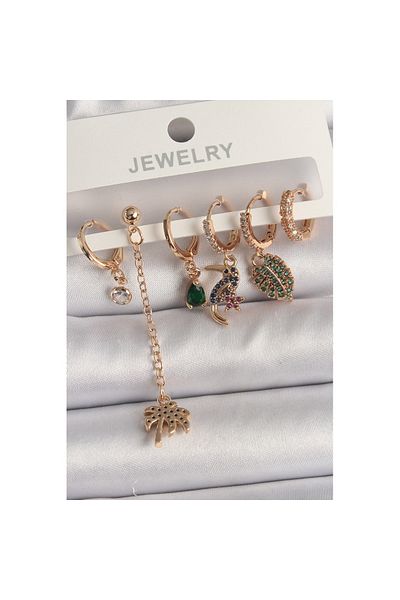 Skygo Gold Color Zircon Stone Tree Figure Earring Set - Tj-Bkp10118