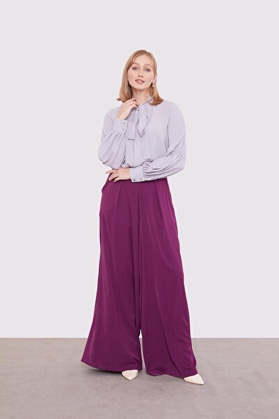 Levidor Purple Pleated Detailed Wide Leg Trousers