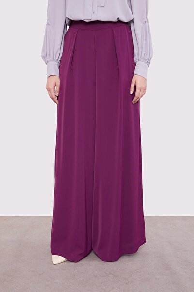 Levidor Purple Pleated Detailed Wide Leg Trousers