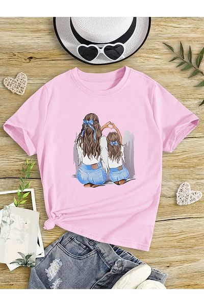 Let's Wear Премиум тениска с кръгло деколте с принт на майка и дъщеря за жени и момичета