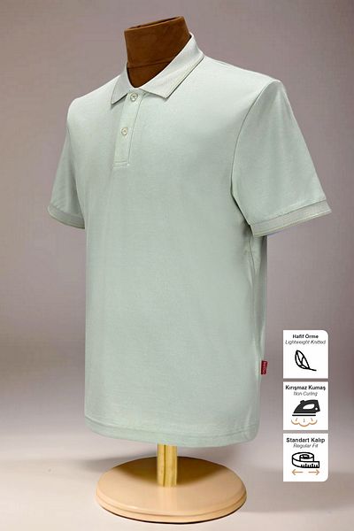 BESSA Men's Mint Polo Neck T-Shirt Armband Pocketless Regular Fit Non-Curling Interlock Fabric