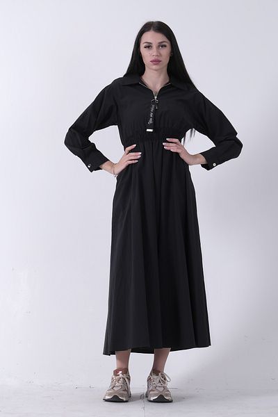 Feminist Hijab Black Collar Zipper Dress with Closure 44510660