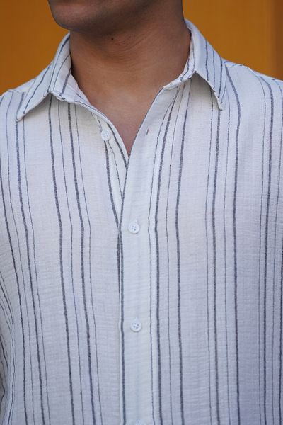 JACK CAPRİO Men's Muslin Breathable High Quality Thin Organic Cotton Striped Fabric