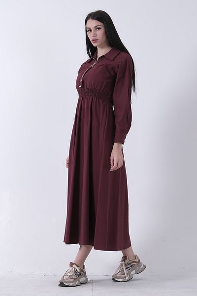 Feminist Collar Zipper Closure Hijab Dress Claret Red 44510660