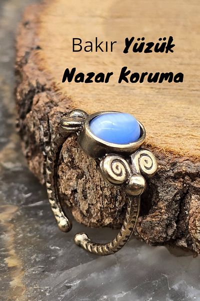 NBS Beautiful Naturel Stones Copper Cat Eye Blue Elegant Design Trend Quality Ring Adjustable (Gift, Special Day, Trend)