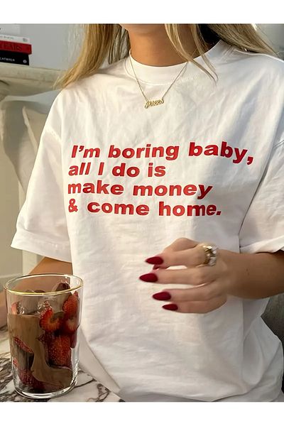 Touz Moda I'm Boring Baby Printed Unisex Oversize T-shirt