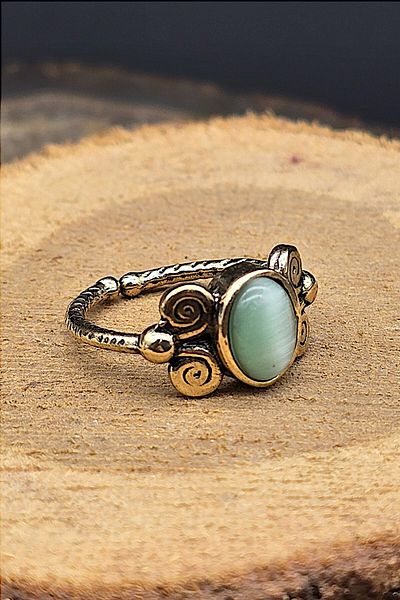 NBS Beautiful Naturel Stones Copper Cat Eye Elegant Design - Trend Quality Ring - Adjustable (Gift, Special Day)