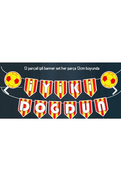 Hiras Dizayn Fanatik 32 Piece Football Set - Yellow & Red Birthday Banner Cake Pick and Cupcake Xucesi