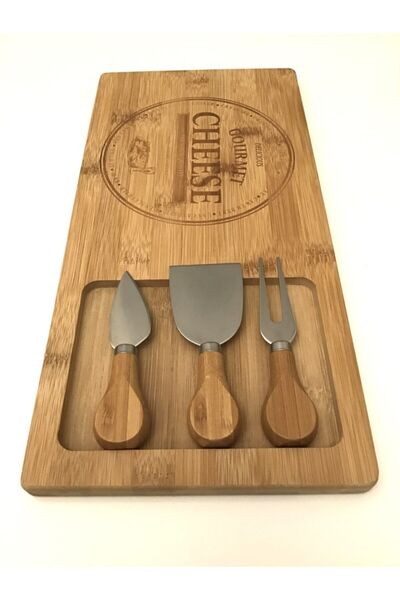 BLUE SİDE 2 Li Set Bambu Kesme Tahtası Peynir Kesme Aparatı