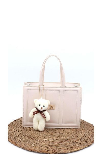 Moda Lime Women's Beige Box Bag with Teddy Bear