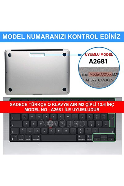 NovStrap Apple Macbook Air 13.6 Inç A2681 A3113 A3240 M2 M3 M4 Uyumlu Kılıf Parlak-şeffaf Klavye Kılıfı-film