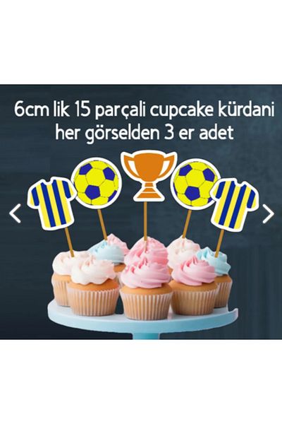 Hiras Dizayn Yellow-Navy Blue Fanatic 32 Piece Birthday Set: Banner, Cake, Toothpick and Cupcake Topper