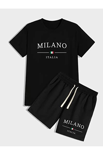 LAND MODA Printed, Men's 2 Piece Outfits, Lapel Short Sleeve T-Shirt & Lace u...