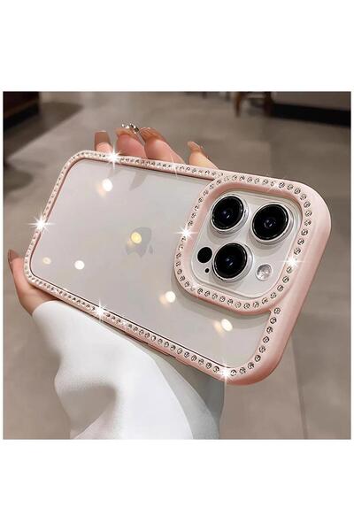 Zebana Apple iPhone 14 Pro Max Uyumlu Kılıf Zebana Bling Diamond Silikon Kılı...