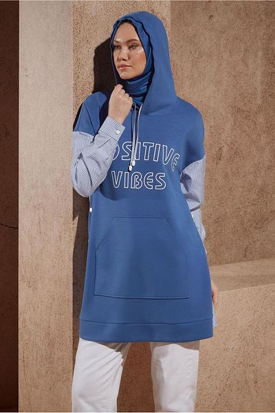 Alvina 44620 Model Hooded Striped Tracksuit Tunic
