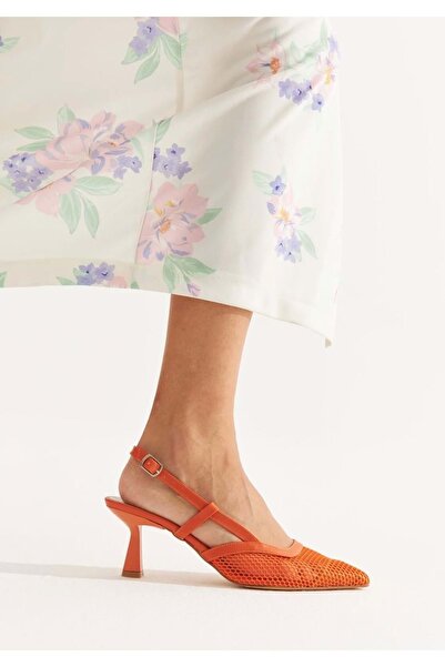 Kocamanlar Ayakkabı Feles Short Heeled Mesh Women's Shoes ORANGE
