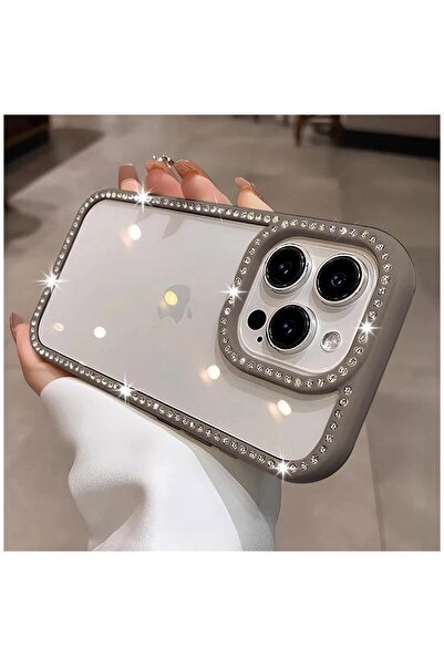 Zebana Apple iPhone 13 Pro Uyumlu Kılıf Zebana Bling Diamond Silikon Kılıf Gri