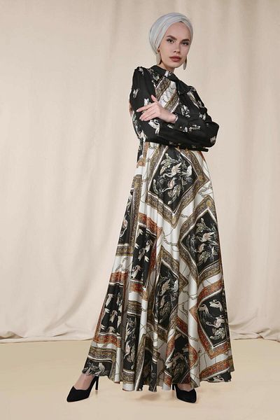Alvina Satin Patterned Dress - Model 4125