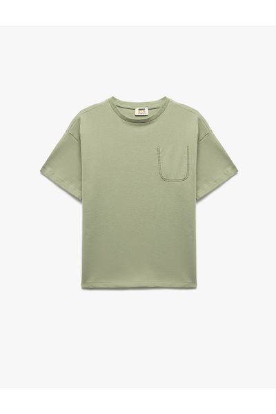 Koton Tricou de bază din bumbac, cu mânecă scurtă, cu detaliu de buzunar