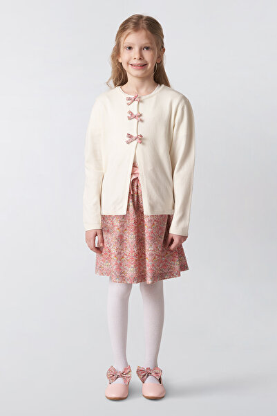 Panço Liberty Fabric Ribbon Detailed Girl's Cardigan