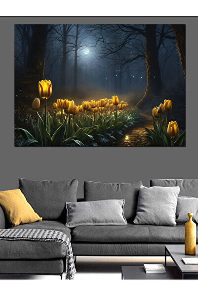 KanvasSepeti Lalele galbene în pădure Pictură decorativă în ulei Texturată Pâ...