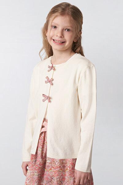 Panço Liberty Fabric Ribbon Detailed Girl's Cardigan