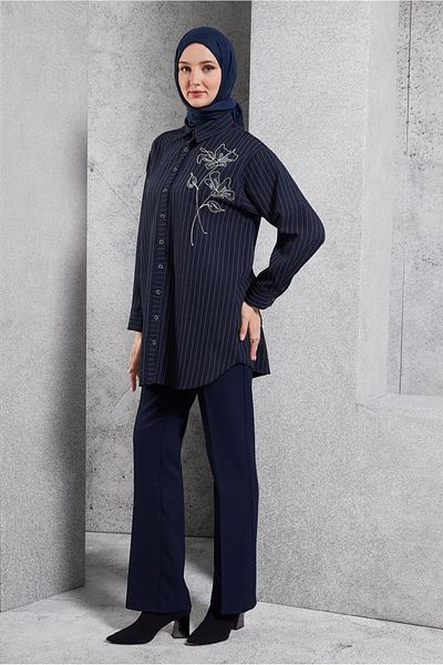 Alvina 45048 Model Embroidered Striped Tunic