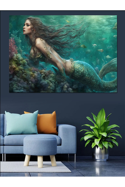 KanvasSepeti Pânză decorativă cu sirenă - Pânză texturată cu vopsea în ulei M...