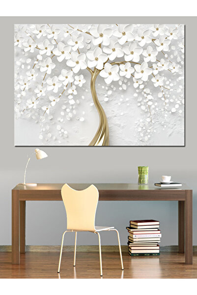 KanvasSepeti Декоративно платно с бели цветя - Маслена живопис върху високока...