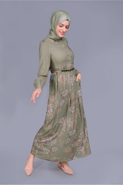 TRENDTESETTÜR Γυναικείο Χακί (a.khaki) Floral φόρεμα με φερμουάρ T 41549