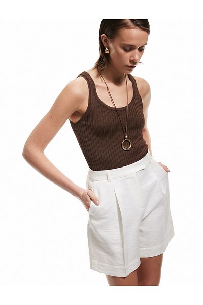 Koton Viscose Fabric High Waist Mini Shorts with Pockets