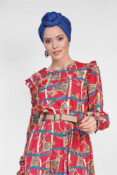 TRENDTESETTÜR Women's Red Mix Patterned Dress 4104