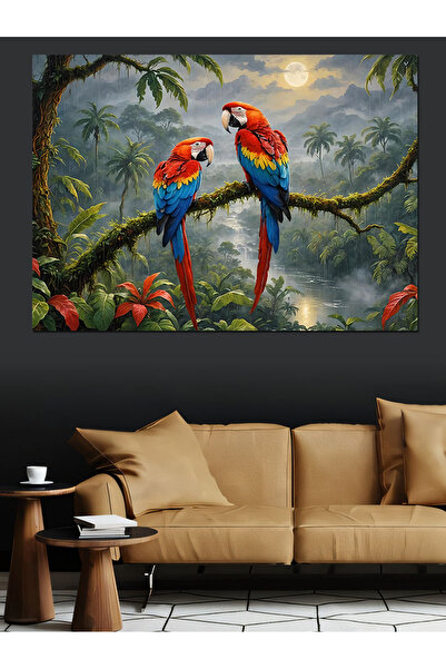 ekart Sevimli Papağanlar Dekoratif Kanvas - Mdf Ahşap Tablo