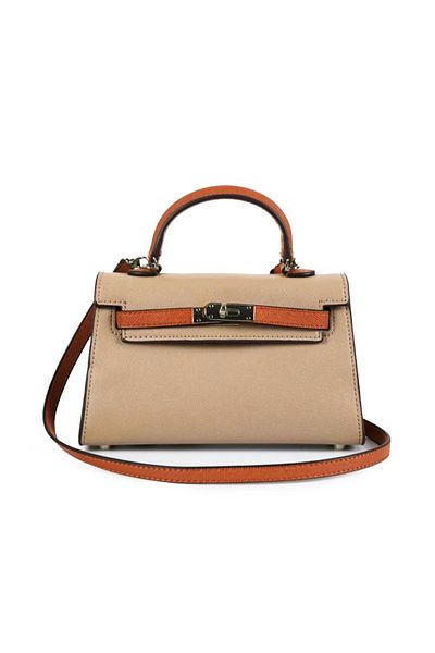 Generic Women's beige and camel handbag and shoulder bag with strap