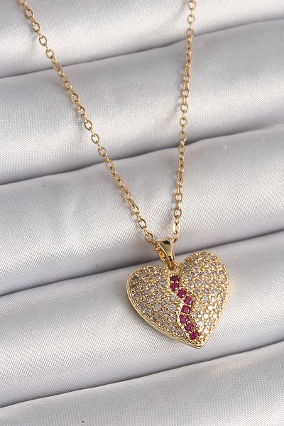 Clariss 316L Steel Gold Color Chain Zircon Stone Heart Model Women's Necklace