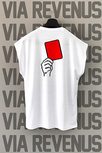 Vordevia تيشيرت رياضي برقبة دائرية وأكمام صفر مطبوع عليه بطاقة حمراء