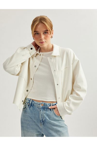 Koton Snap Button Detailed Pocket Long Sleeve Suede Look Shirt Jacket