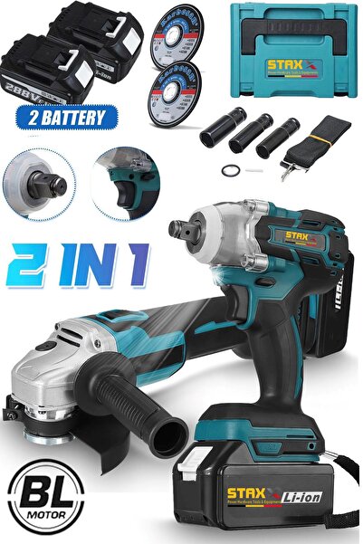 STAXX POWER Çantalı 2li SüperTurbo BL Motor Şarjlı Taşlama Spiral Şarjlı Somun Sıkma Sökme Setli 58VF 2000Ah