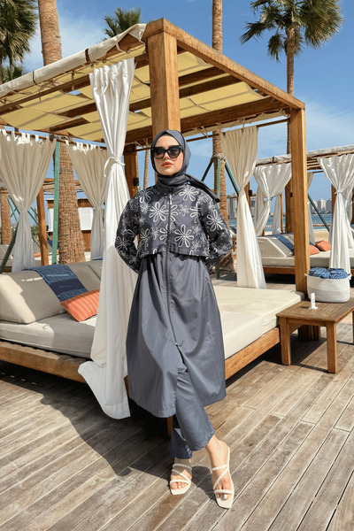 lurex moda ملابس سباحة حجاب طويلة منقوشة