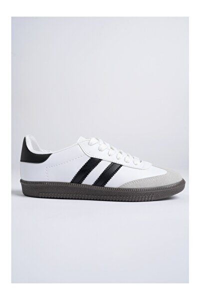 gizlitopuk Boy Uzatan 6 cm Gizli Topuklu Beyaz Çizgili Unisex Spor Ayakkabı G...