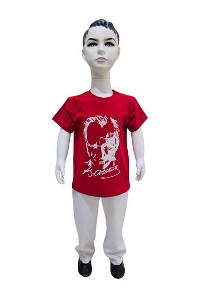 Kostüm Sarayı Комплект з червоної футболки з принтом Ататюрка та білих штанів