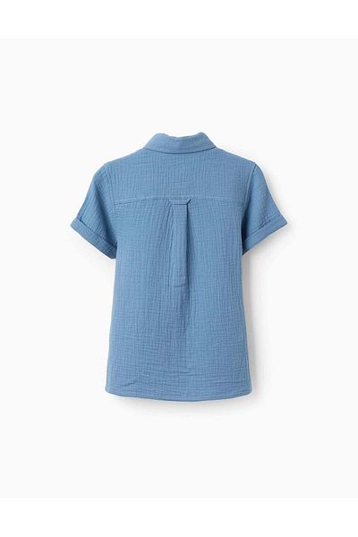 Ziddy Shirt in Cotton Muslin for Boys, Turquoise
