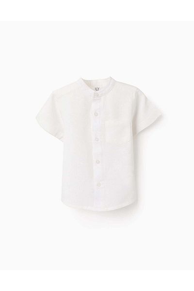 Ziddy Shirt with Mao Collar and Pocket for Baby Boys, White